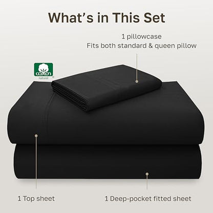 California Design Den Twin Sheets Set - Luxury 600 Thread Count Sateen, Natural 100% Cotton Bed Sheets, Fully Elasticized Deep Pockets, Crisp, Cool and Durable Bedding - Black - color: 11 - Black, size: Twin