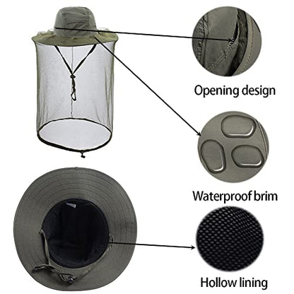 Bee Keeping Beekeeper Veil hat gnats Insect Bug Mosquito Fishing Gardening Cap with Head net Netting mesh Hood for Men Women - color: Army Green