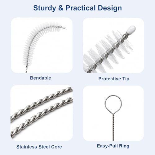 40 Inches 4-Pack Extra Long Cleaner Brush Set, Stainless Steel Pipe Cleaner Brushes for Straws, Kegerator Tubes, Siphon Hoses, Feeding Tubes, Sunroof Drains, Ice Maker Hoses, and More