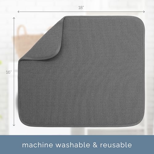 S&T INC. Dish Drying Mat, 16” x 18”, Absorbent Microfiber Kitchen Counter Mat, Dish Drying Pad for Dishes, Utensils, Pots and Pans, Large, Charcoal - size: 16" x 18"