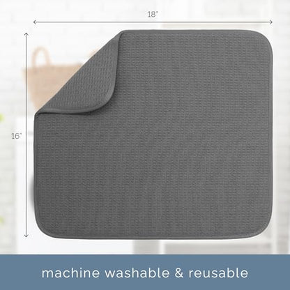 S&T INC. Dish Drying Mat, 16” x 18”, Absorbent Microfiber Kitchen Counter Mat, Dish Drying Pad for Dishes, Utensils, Pots and Pans, Large, Charcoal - size: 16" x 18"