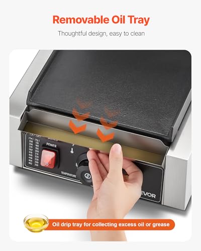 VEVOR Commercial Panini Grill, 1800W Electric Sandwich Panini Maker, Stainless Steel Sandwichs Press Grill with Handle and Temp Control, 8.8x9 in Flat Enamel Plate, for Hamburger Steak Bacon