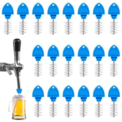 20 Pcs Beer Tap Plug Brush,Beer Line Cleaner,Draft Beer Faucet Cleaning Brush,Food Grade Stainless Steel Bristle, Reusable Plastic Handle, Kegerator Cleaning Kit for Bar & Home Use (Blue)