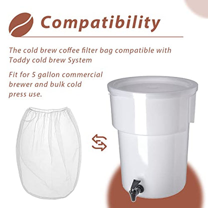 Cold Brew Coffee Filter Bag Compatible With Toddy Cold Brew System Strainer Bag for 5 Gallon Commercial Brewers, Washable & Reusable - 2 Pack