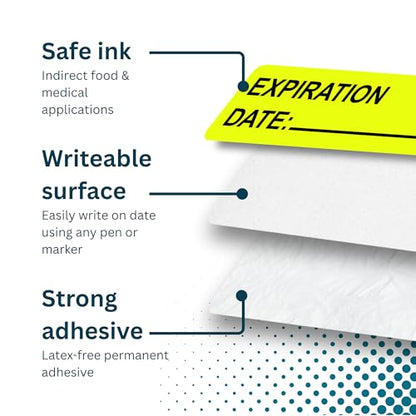 Expiration Date Stickers for Food, Medical & Lab Use - 800 Fluoro Yellow Write-on Small Labels (12mm x 40mm / 0.5" x 1.5") in Dispense Box. Strong Latex-Free Adhesive & Indirect Food/Medical Safe Ink - style: Expiration Date