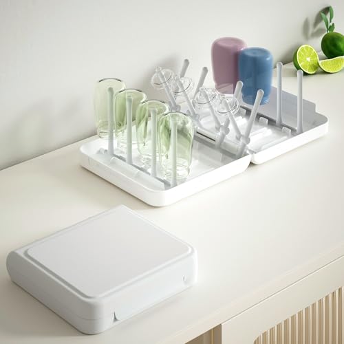 Travel Bottle Drying Rack Space Saving,Foldable Bottle Drying Rack with 16 Ribs,Portable Baby Bottle Drying Rack for Bottles,Breast Pumps and Other Feeding Accessories,Widely Used Daily Basis - color: Snow White