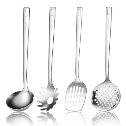 18/8 Stainless Steel Cooking Utensils Set, Spatula Set Kitchen Wok Utensils Set, Include Soup Ladle,Spaghetti Server,Slotted Spatula Turner,Skimmer(Dishwasher Safe, Mirror Polished) - size: 18/8 Stainless Steel Utensil Set of 4