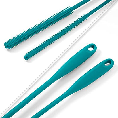Silicone Straw Brush 4 Pack - (2 Small, 2 Wide) - 10 Inch Reusable Straw Cleaner, Pipe Cleaner, Glass and Detailing Tool (Turquoise) - color: Turquoise