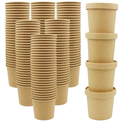 60 Pack 12 oz Kraft Paper Soup Containers with Lids, Disposable Ice Cream Cups, Microwave and Freezer Safe To Go Food Storage Bowls for Parties, Christmas, Takeout, Picnics