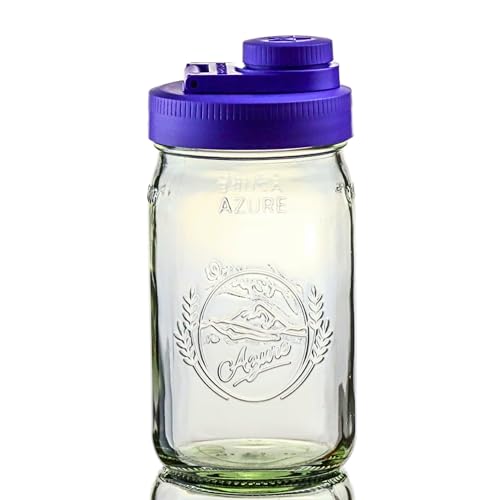 Brewing America Glass Mason Jar Pitcher with Lid - Mason Jars, 1 Quart (32 oz) with Violet Purple Wide Mouth Pour Lid, for Smoothie, Boba Cup, Sun Tea, Cold Coffee Glass Tumbler, 2-Pack - color: Violet Purple