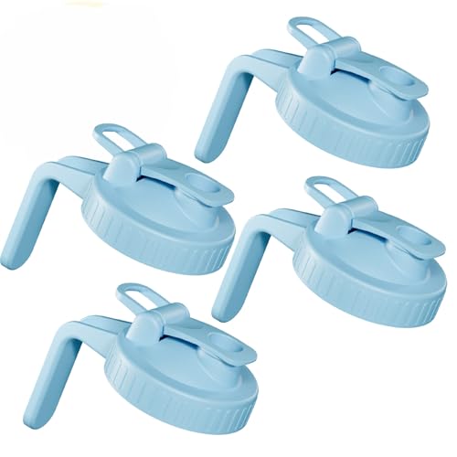4 Pack Wide Mouth Mason Jar Lids with Leak-Proof Seal, Mason Jar Pour Spout Lid with Flip Cap and Handle, Plastic Canning Lids for Milk, Salad, Dressing, Drinking Storage Bottle, Blue - color: Blue, size: Wide Mouth 4Pack