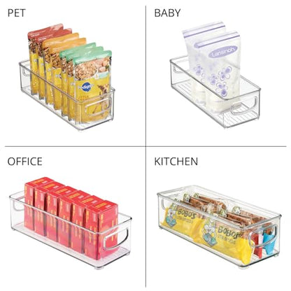 mDesign Plastic Stackable Small Organizing Bin Kitchen Pantry Cabinet, Refrigerator, Freezer Food Organization Storage Bins with Handles, Drawer Container Organizer, Ligne Collection, 4 Pack - Clear - size: 10 x 4 x 3