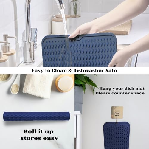 ZLR 4-in-1 Silicone Mat 12" x 12" / 305 x 306mm Square - Dish Drying Mat, Air Fryer Mat, Coffee Maker Pad & Heat Resistant Trivet (up to 450°F) - Non-Slip Food-Grade BPA-Free (Midnight Blue) - color: Midnight Blue, size: 12" x 12"