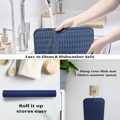 ZLR 4-in-1 Silicone Mat 12" x 12" / 305 x 306mm Square - Dish Drying Mat, Air Fryer Mat, Coffee Maker Pad & Heat Resistant Trivet (up to 450°F) - Non-Slip Food-Grade BPA-Free (Midnight Blue) - color: Midnight Blue, size: 12" x 12"