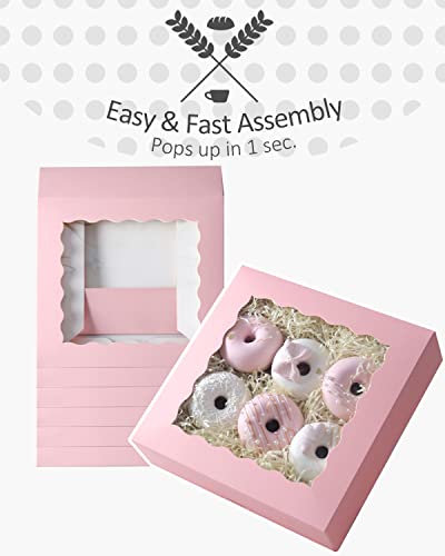 qiqee Auto-pop Up Pink Pie Boxes with Window 10x10x2.5 inch 20Packs Cookie Donut Bakery Box - color: Pink, size: 10"x10"x2.5"/20 Pcs
