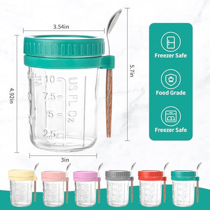 Xileanalee 6 Pack Overnight Oats Containers with Lids and Spoons-18 Oz Overnight Oats Jars Mason Jars for Chia Pudding Cereal Fruit Vegetable Milk Salad Yogurt Meal Prep - size: 6 Pcs