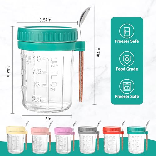Xileanalee 6 Pack Overnight Oats Containers with Lids and Spoons-18 Oz Overnight Oats Jars Mason Jars for Chia Pudding Cereal Fruit Vegetable Milk Salad Yogurt Meal Prep - size: 6 Pcs