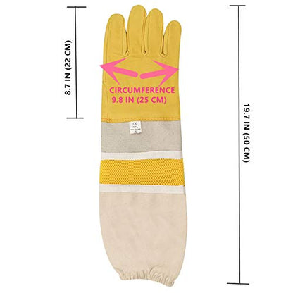 DZXZY Professional Beekeeping Gloves Hornets Premium Goatskin Leather Beekeeing Supplies with Long Canvas Protective Vented Sleeves & Elastic Cuffs.XXL - size: 2X-Large (Pack of 1)