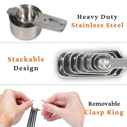 35PCS Stainless Steel Measuring Cups and Spoons Set, 7 Nesting Measuring Cups, Round & Rectangular Spoons with Clear Engraved Markings, 2-Pack Mini Spoon Sets with Leveler for Precise Cooking & Baking - size: Set of 35