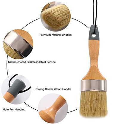 Mister Rui Chalk Wax Paint Brush 3 pcs, Large Wax Brush, Brushes for Furniture, Acrylic Paint, Milk Paint, Natural Bristles, 1 Small Round Brush and 2 Large Oval Brushes - size: 3PCS, 1 Large, 1 Medium, 1 Small