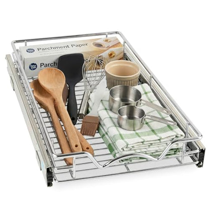 HOLDN’ STORAGE Pull Out Cabinet Organizer, 8”W x 21”D Cabinet Drawer | Heavy-Duty Caddy, Lifetime Limited Warranty, Steel Metal Cabinet Drawers, Chrome, Requires At Least 9-1/4” Cabinet Opening - size: 8"W x 21"D