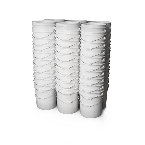 ePackageSupply 5 Gallon Bucket - Food Grade Bucket, Metal Handle Grip, BPA-Free, Heavy-Duty 90 Mil HDPE Plastic Pail, Stackable Utility Container, Made in USA, Lid Not Included, White, 60 Packs - color: White, size: 60 Packs