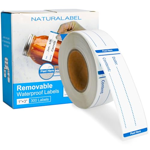 NATURALABEL 300 PCS Removable Freezer Labels with Dispenser - 1" x 3" Food Labels for Meal Prep Containers, Easy Peel-Off Design, No Residue (Blue) - color: Preprinted-blue