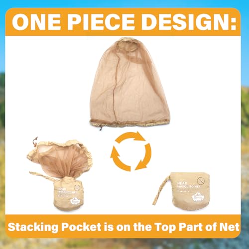 Benvo Mosquito Head Net Mesh One Piece Face Neck Fly Netting Cover from Bugs Gnats Noseeums Hat-Compatible Insect Shield for Fishing, Camping, Gardening (2pcs, Khaki, Upgraded Big Net) - color: Beige