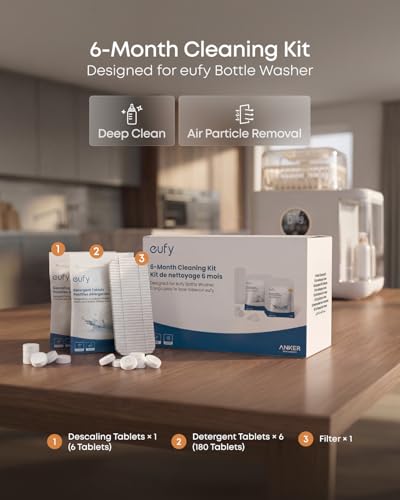 Cleaning Kit for eufy Bottle Washer, Cleaning Set with Detergent Tablets (180 Pcs), Descaling Tablets (6 Pcs), and Filter