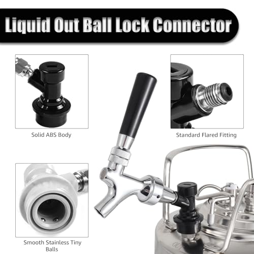 FERRODAY Stainless Steel Core Ball Lock Beer Faucet, Self-Closing Beer Tap with Ball Lock Quick Disconnect Set, Beer Keg Tap Ball Lock Tap Party Picnic Corny Keg Tap for Homebrew