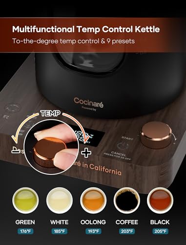 Electric Tea Kettle, INTASTING Glass Electric Kettle with tea Infuser and Precise knob temperature control, 1200W Fast Heating, BPA-Free, Easy to Clean, 1 Liter (Wood) - color: Wood