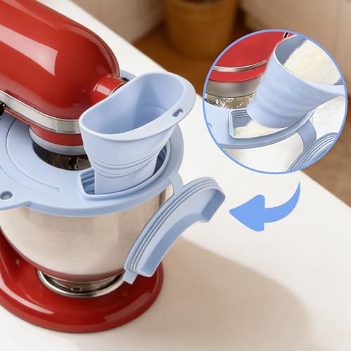 Silicone Bowl Cover with Flour Funnel for Kitchen Aid Mixer, Kitchenaid Bowl Cover for KitchenAid 4.5-5 Qt, Foldable Kitchen Funnel and Silicone Cup,Dishwasher Secure,Blue - color: Blue