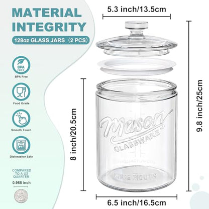1 Gallon Cookie Jars, 2 Pcs, Large Glass Jars with Airtight Lids for Kitchen, Wide Mouth Food Storage Containers for Flour, Sugar, Sourdough Starter, Candy, Coffee, Dog Treat, Apothecary, Laundry - size: 1 Gallon, 2 Pack