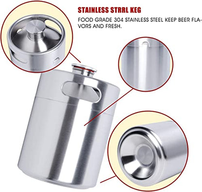 Mini Keg Growler, Pressurized Growler 64 OZ 304 Stainless Steel Mini Keg with Seal knob Cover for Home kitchen Brewing Beer(2L) | Airtight seal for freshness Compact & portable design Pressure relief valve cap