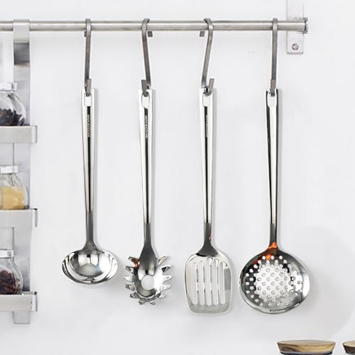 18/8 Stainless Steel Cooking Utensils Set, Spatula Set Kitchen Wok Utensils Set, Include Soup Ladle,Spaghetti Server,Slotted Spatula Turner,Skimmer(Dishwasher Safe, Mirror Polished) - size: 18/8 Stainless Steel Utensil Set of 4
