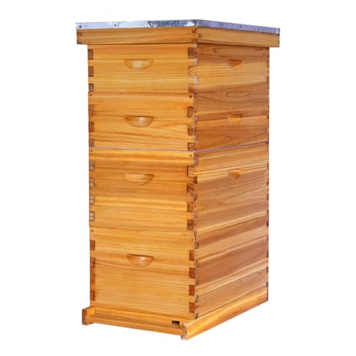 POLLIBEE 8 Frame Bee Hive Beeswax Coated Complete Bee Hives Includes Bee Frames and Waxed Foundations (2 Deep Boxes & 2 Medium Boxes) - size: 8 Frame-4L