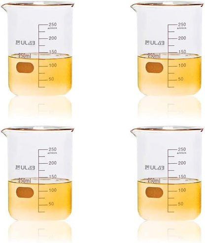 ULAB Scientific Glass Beaker Set, Vol. 250ml, 3.3 Borosilicate Griffin Low Form with Printed Graduation, Pack of 4, UBG1015 - style: Vol.250ml,Pack of 4