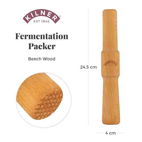 Kilner Fermentation Packer Beech Wood Tool for Preparing Sauerkraut & Kimchi, Textured Mashing Head for 3L & 5L Fermentation Sets with Wide Mouth Jars - size: Fermentation Packer