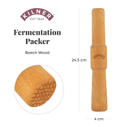 Kilner Fermentation Packer Beech Wood Tool for Preparing Sauerkraut & Kimchi, Textured Mashing Head for 3L & 5L Fermentation Sets with Wide Mouth Jars - size: Fermentation Packer