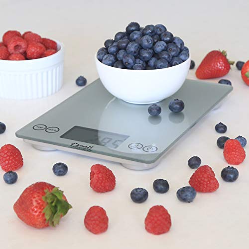 Escali Arti Glass Food Scale Digital Countertop Kitchen, Baking and Cooking Scale with Nutrition and Calorie Counter, 15-Pound Capacity, 9" x 6.5" x .75", Shiny Silver - color: Shiny Silver