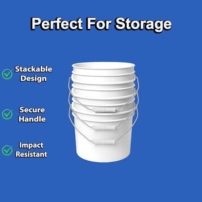 MKS Plastics 2-Gallon Bucket with Airtight Lid – Made in USA, Food Grade BPA Free Plastic, Heavy Duty Multi-Use, Metal Handle with Grip, Stackable Storage – White, 5 Pack - color: 2 Gallon - White, size: 5