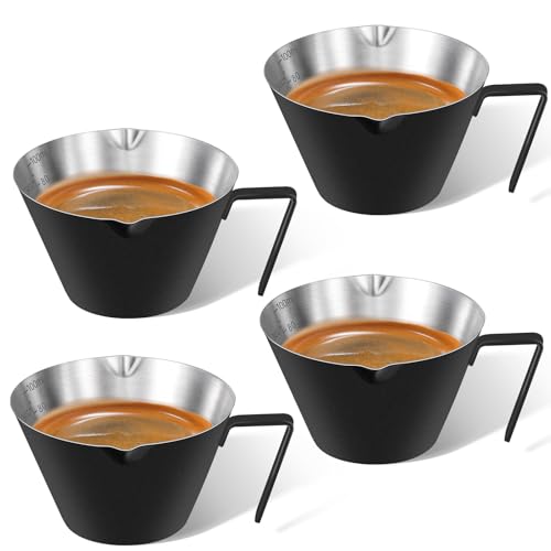 4 Pcs Stainless Steel Espresso Cups with Handle, Double Spout Metal Measuring Cup with Dual Scale, Espresso Shot Cup with V-Shaped Mouth, 3.4oz/100ml (Black) - color: 12_ Black 4pcs