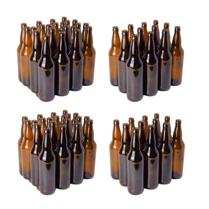 FastRack Amber Beer Bottles 22oz (Pack of 48) | Longneck Glass Beer Bottles with Pry-off Crown Finish for Home Brewing Mead, Cider & Kombucha | Durable Brewing Bottle & Bottling Kit - size: 22oz - 48 Pack