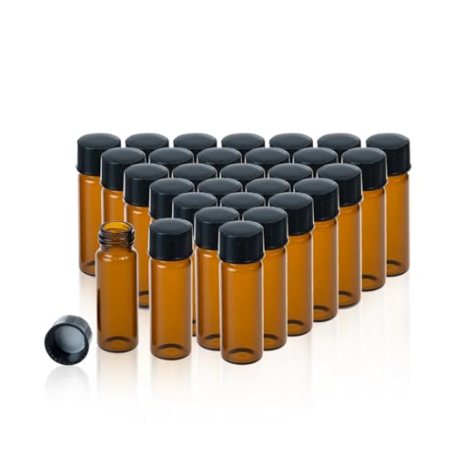 PEKYBIO 20 PCS 4 ML (1 dram) Amber Small Liquid Sample Glass Vials with Screw Caps, 15 MMX 45 mm Leak-Proof Vial, 13-425 Black Screw Cap with PE Liners for Lab, Essential Oil, Perfume, Reagents - size: 15*45mm 1 Dram & 4ml Vial