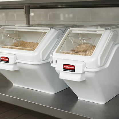 Rubbermaid Commercial Products ProSave Shelf Food Ingredient Bin with Scoop 100-Cup White Kitchen Food Storage Sugar/Grains/Rice/Baking Supplies