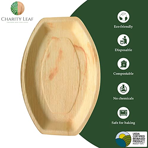 Charity Leaf Disposable Palm Leaf 13" x 9" Trays (10 pieces) Bamboo Like Serving Platters, Disposable Boards, Eco-Friendly Dinnerware For Weddings, Catering, Events - color: 10, size: 13x9" Oval