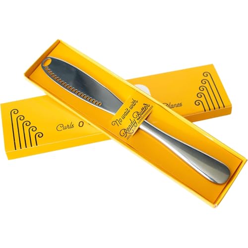 Houseify Ready Butter 3-in-1 18/10 Stainless Steel Butter Knife | 6-inch handle, serrated edge, grate and curl, spreads cold butter, dishwasher safe, rustproof, for home and restaurant - style: Ready Butter