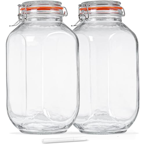 1 Gallon Square Glass Storage Jars with Airtight Lids, 2 Pack Large Glass Pickle Jars for Fermenting, Clear Glass Canister for Flour, Cookie, Candy, Kombucha, Sun tea(Extra Labels and Gasket) - size: Small