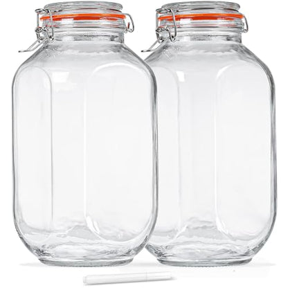 1 Gallon Square Glass Storage Jars with Airtight Lids, 2 Pack Large Glass Pickle Jars for Fermenting, Clear Glass Canister for Flour, Cookie, Candy, Kombucha, Sun tea(Extra Labels and Gasket) - size: Small