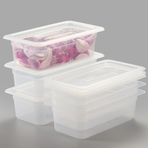 CURTA 6-Pack 1/3 Size 4" Deep Food Pan with Sealing Lid – NSF Commercial-Grade Translucent Polypropylene, Stackable Freezer-Safe Storage for Restaurants, Catering & Buffets - color: 1/3 Size, size: 4" Deep Pan (Sealing Lid)